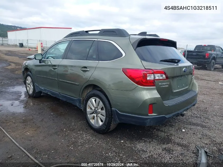 2016 Subaru Outback 2.5I Premium VIN: 4S4BSAHC1G3218511 Lot: 40720578