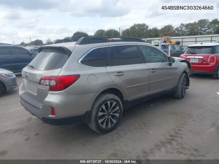 2016 Subaru Outback 2.5I Limited VIN: 4S4BSBNC3G3264660 Lot: 40738727