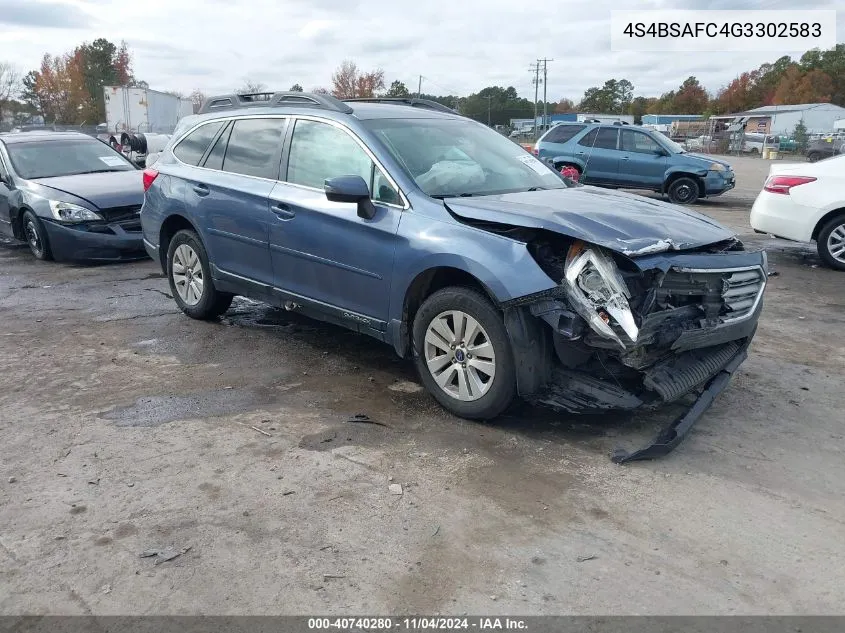 2016 Subaru Outback 2.5I Premium VIN: 4S4BSAFC4G3302583 Lot: 40740280