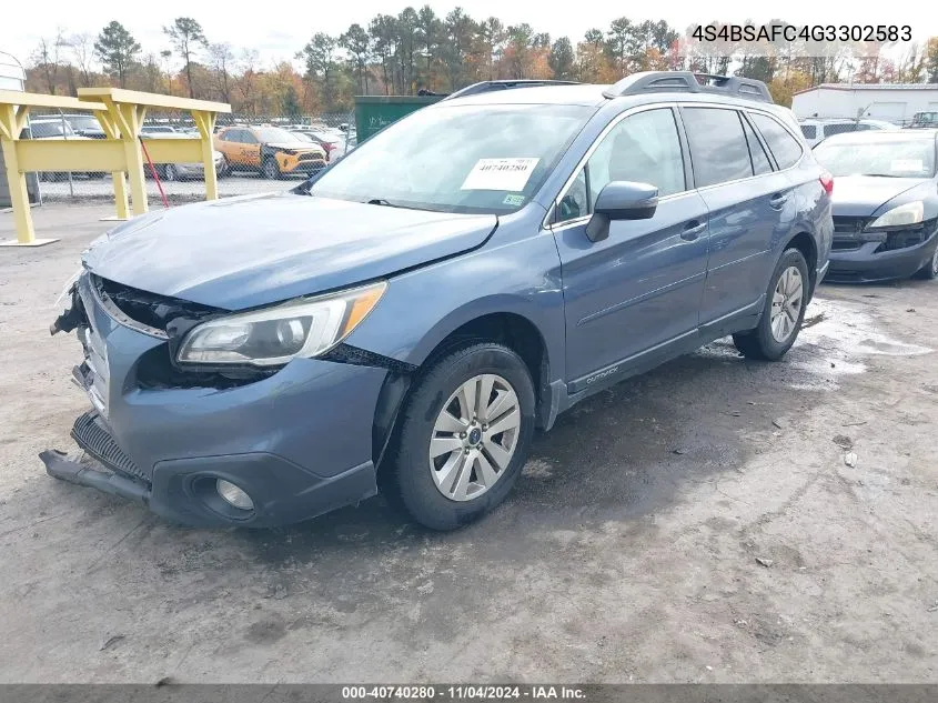 2016 Subaru Outback 2.5I Premium VIN: 4S4BSAFC4G3302583 Lot: 40740280