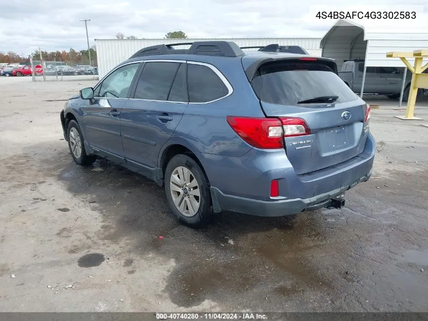 2016 Subaru Outback 2.5I Premium VIN: 4S4BSAFC4G3302583 Lot: 40740280