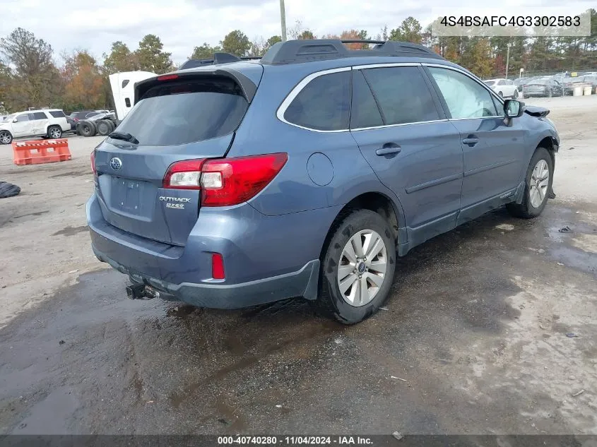 2016 Subaru Outback 2.5I Premium VIN: 4S4BSAFC4G3302583 Lot: 40740280