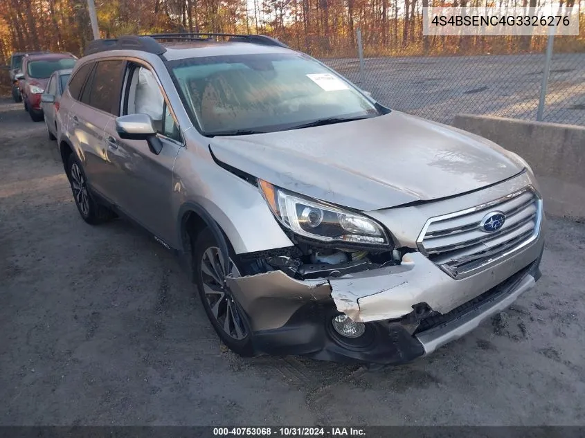 2016 Subaru Outback 3.6R Limited VIN: 4S4BSENC4G3326276 Lot: 40753068