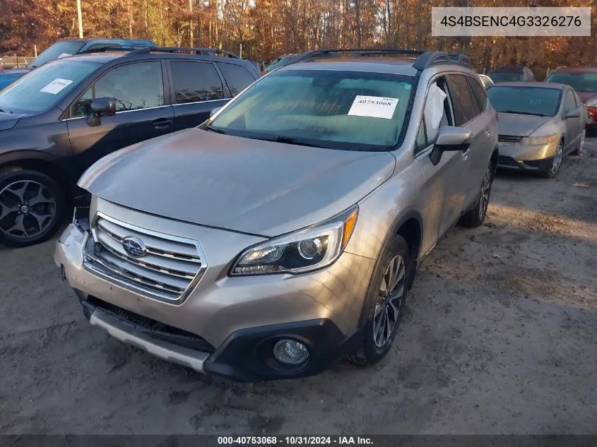 2016 Subaru Outback 3.6R Limited VIN: 4S4BSENC4G3326276 Lot: 40753068