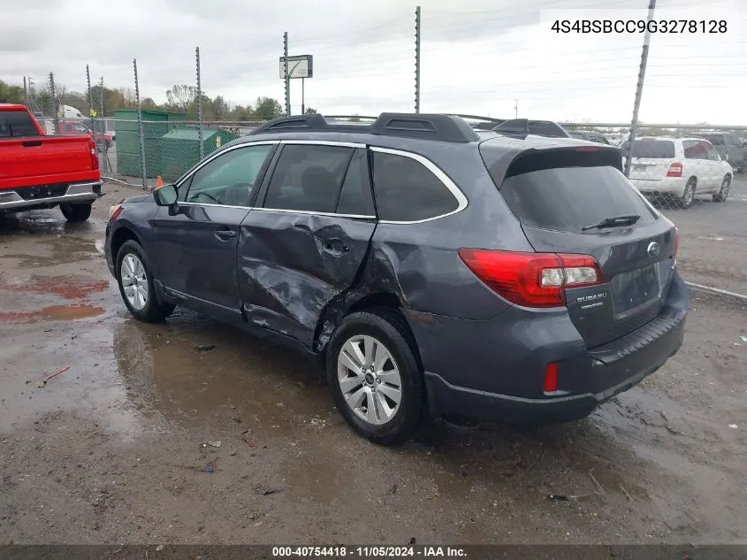 2016 Subaru Outback 2.5I Premium VIN: 4S4BSBCC9G3278128 Lot: 40754418