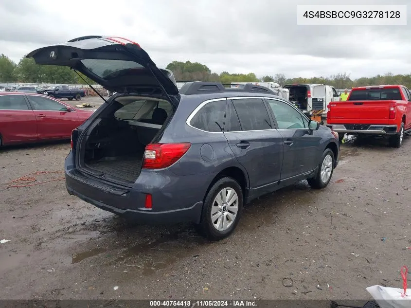 2016 Subaru Outback 2.5I Premium VIN: 4S4BSBCC9G3278128 Lot: 40754418