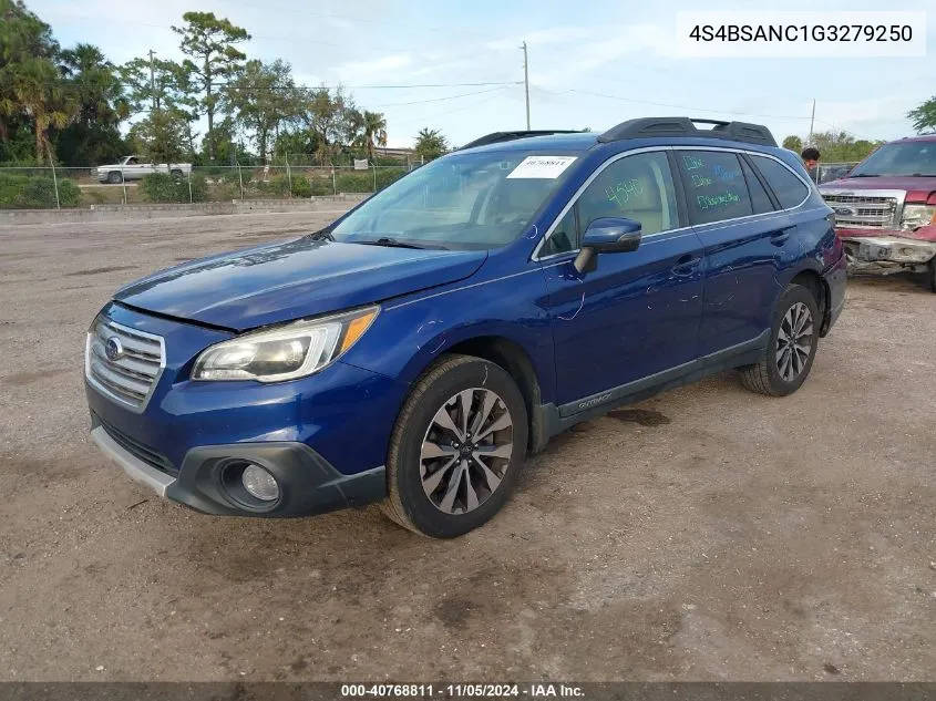 2016 Subaru Outback 2.5I Limited VIN: 4S4BSANC1G3279250 Lot: 40768811