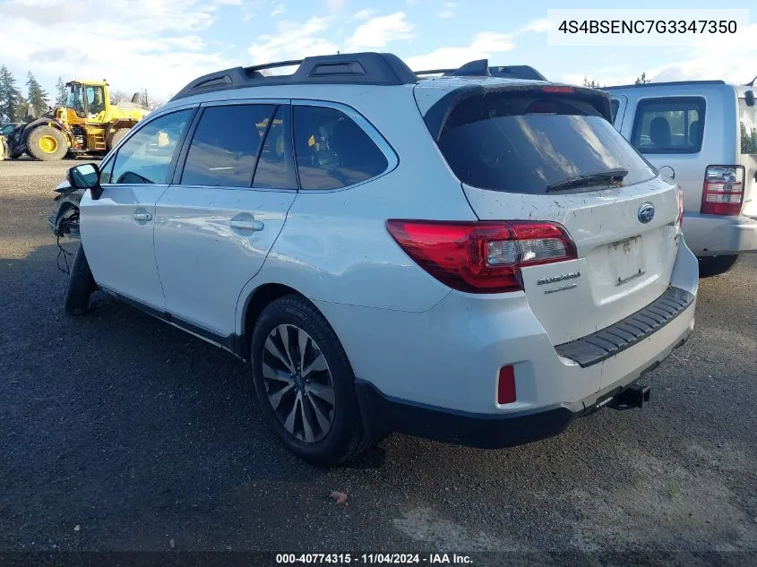 2016 Subaru Outback 3.6R Limited VIN: 4S4BSENC7G3347350 Lot: 40774315