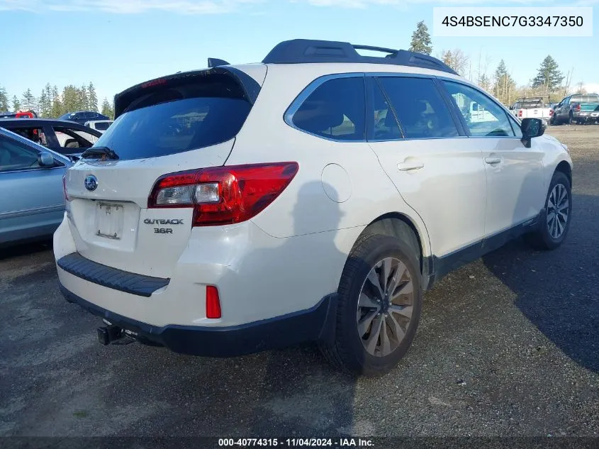 2016 Subaru Outback 3.6R Limited VIN: 4S4BSENC7G3347350 Lot: 40774315