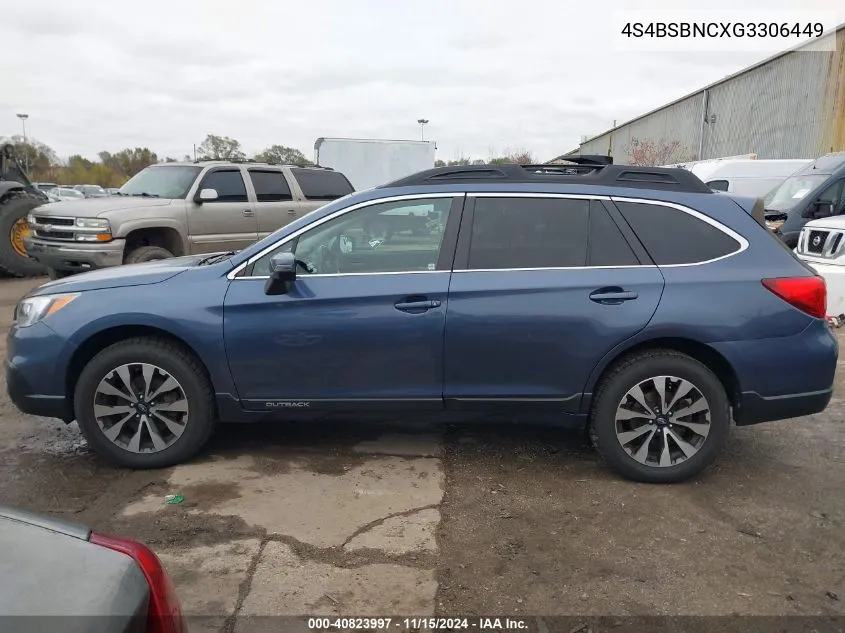 2016 Subaru Outback 2.5I Limited VIN: 4S4BSBNCXG3306449 Lot: 40823997