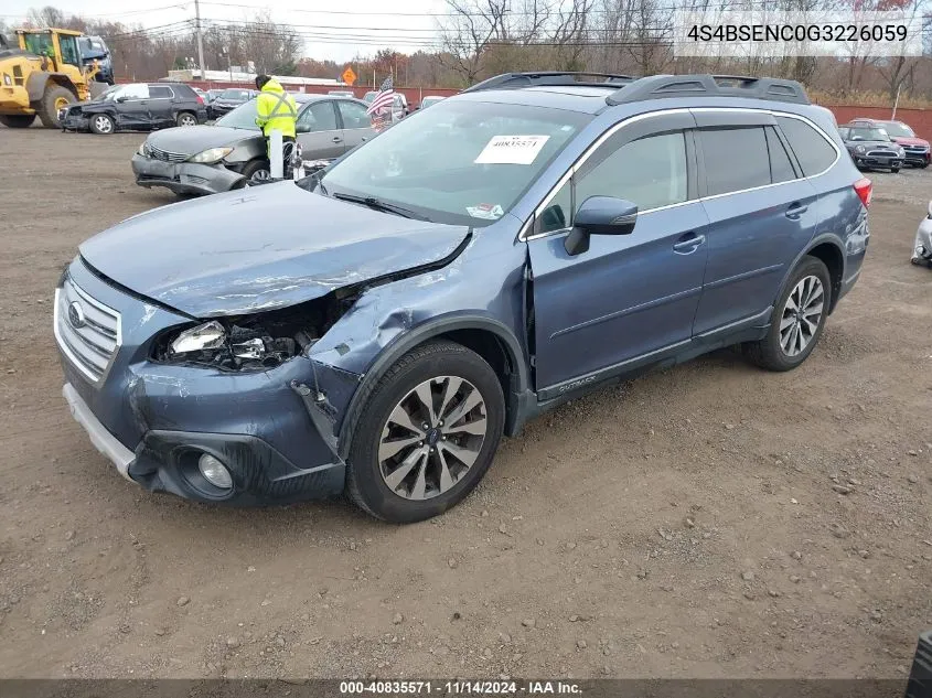 2016 Subaru Outback 3.6R Limited VIN: 4S4BSENC0G3226059 Lot: 40835571