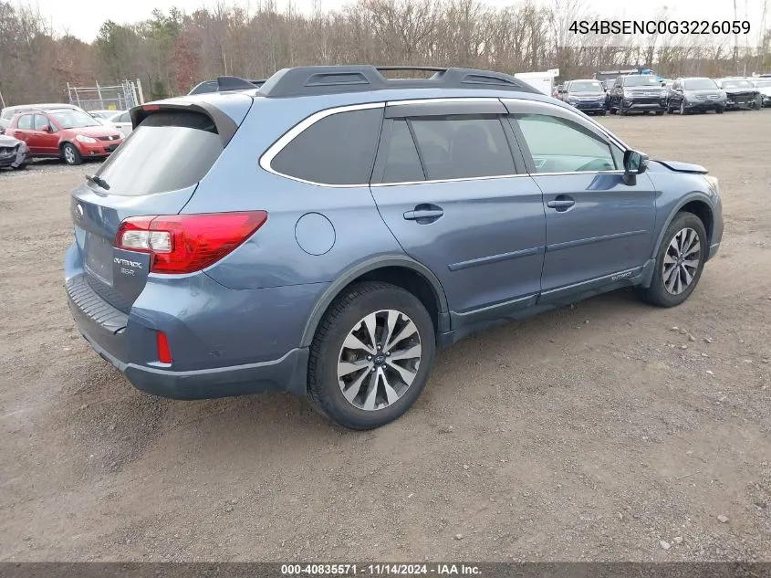 2016 Subaru Outback 3.6R Limited VIN: 4S4BSENC0G3226059 Lot: 40835571