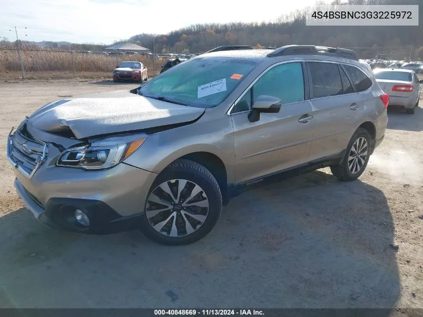 2016 Subaru Outback 2.5I Limited VIN: 4S4BSBNC3G3225972 Lot: 40848669