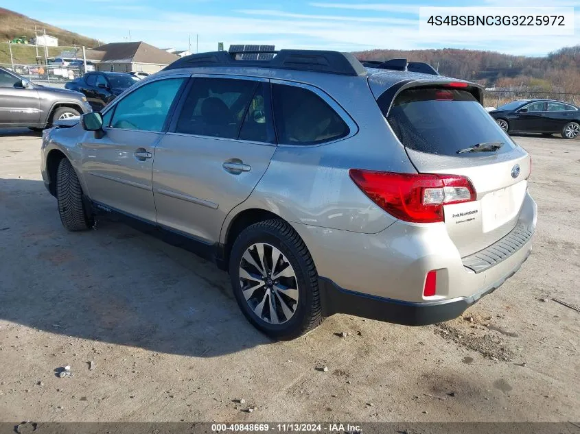 2016 Subaru Outback 2.5I Limited VIN: 4S4BSBNC3G3225972 Lot: 40848669