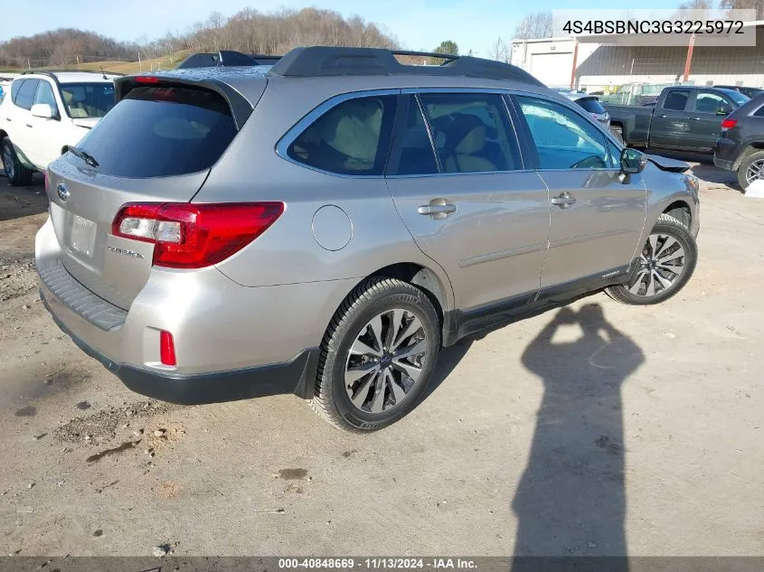 2016 Subaru Outback 2.5I Limited VIN: 4S4BSBNC3G3225972 Lot: 40848669