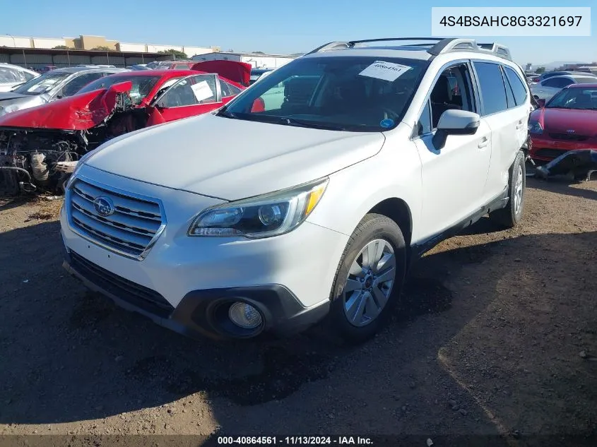 2016 Subaru Outback 2.5I Premium VIN: 4S4BSAHC8G3321697 Lot: 40864561