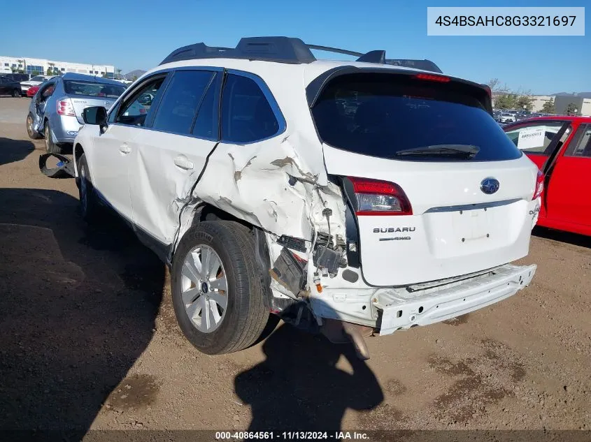 2016 Subaru Outback 2.5I Premium VIN: 4S4BSAHC8G3321697 Lot: 40864561