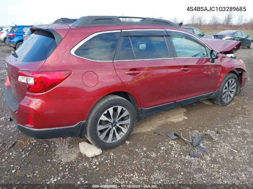 2016 Subaru Outback 2.5I Limited VIN: 4S4BSAJC1G3289685 Lot: 40880862