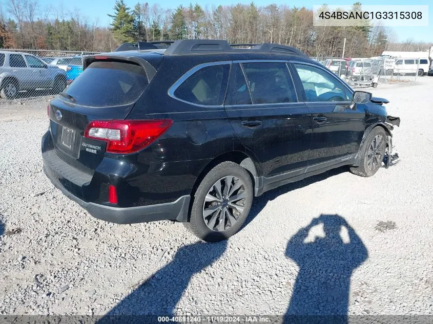 2016 Subaru Outback 2.5I Limited VIN: 4S4BSANC1G3315308 Lot: 40891240