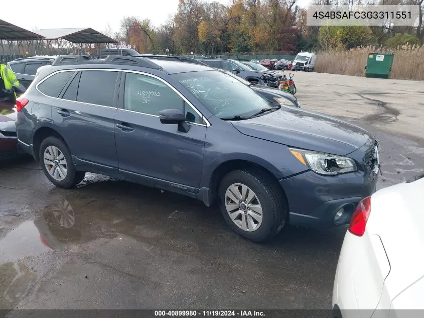 2016 Subaru Outback 2.5I Premium VIN: 4S4BSAFC3G3311551 Lot: 40899980