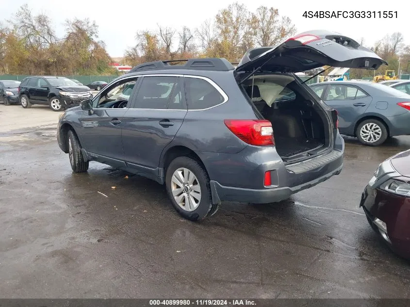 2016 Subaru Outback 2.5I Premium VIN: 4S4BSAFC3G3311551 Lot: 40899980