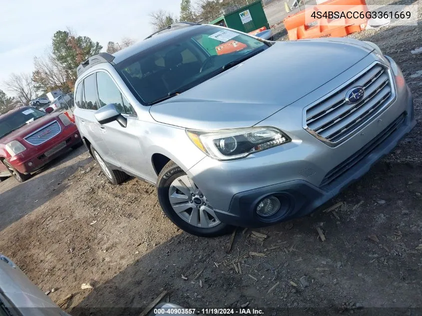 2016 Subaru Outback 2.5I Premium VIN: 4S4BSACC6G3361669 Lot: 40903557