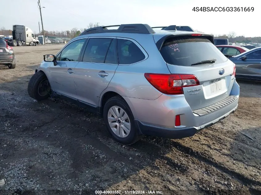 2016 Subaru Outback 2.5I Premium VIN: 4S4BSACC6G3361669 Lot: 40903557