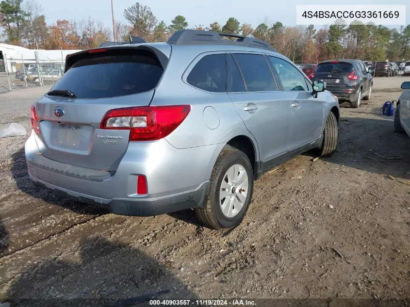 2016 Subaru Outback 2.5I Premium VIN: 4S4BSACC6G3361669 Lot: 40903557