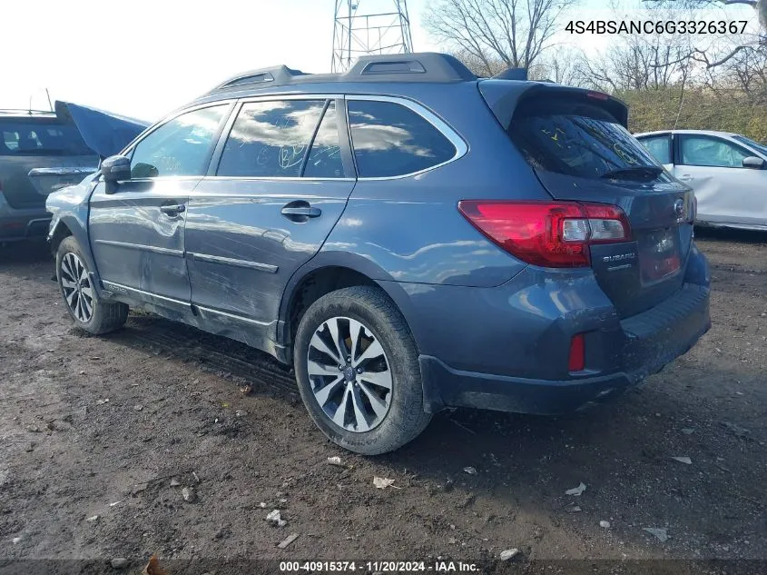 2016 Subaru Outback 2.5I Limited VIN: 4S4BSANC6G3326367 Lot: 40915374