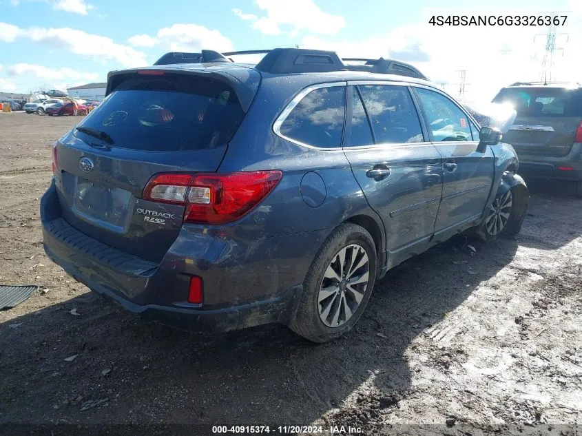 2016 Subaru Outback 2.5I Limited VIN: 4S4BSANC6G3326367 Lot: 40915374