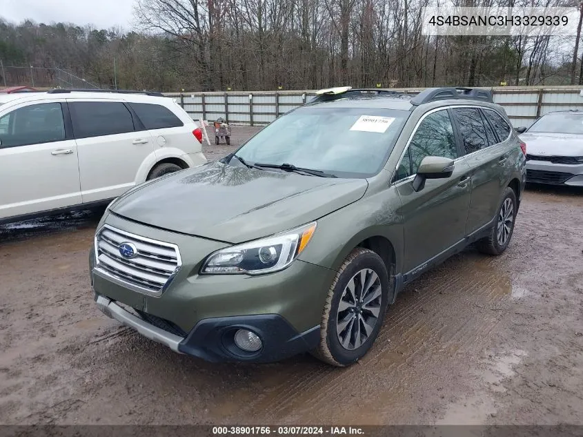 2017 Subaru Outback 2.5I Limited VIN: 4S4BSANC3H3329339 Lot: 38901756