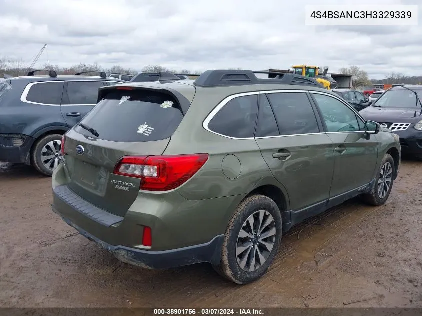 2017 Subaru Outback 2.5I Limited VIN: 4S4BSANC3H3329339 Lot: 38901756