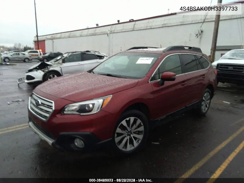 2017 Subaru Outback 2.5I Limited VIN: 4S4BSAKC0H3397733 Lot: 39485373