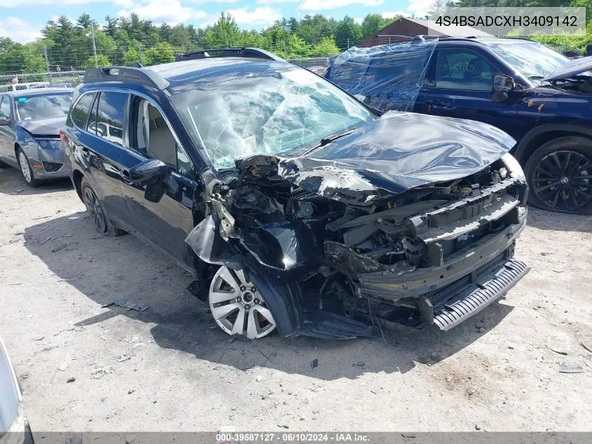 2017 Subaru Outback 2.5I Premium VIN: 4S4BSADCXH3409142 Lot: 39587127