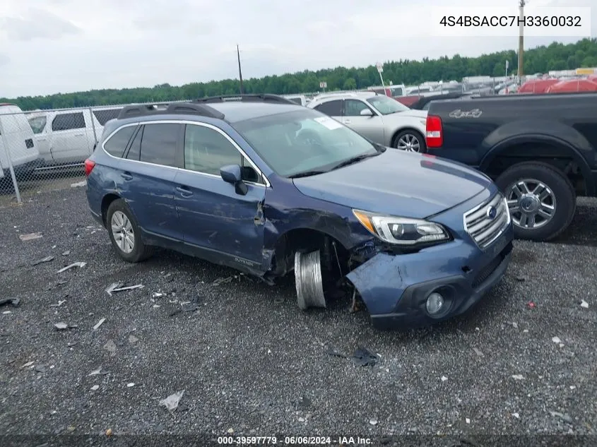 2017 Subaru Outback 2.5I Premium VIN: 4S4BSACC7H3360032 Lot: 39597779