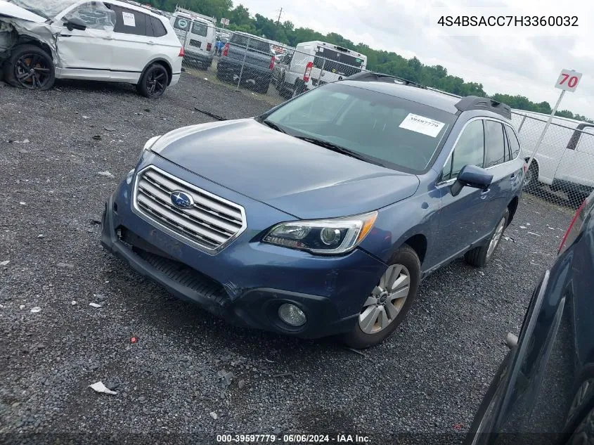 4S4BSACC7H3360032 2017 Subaru Outback 2.5I Premium