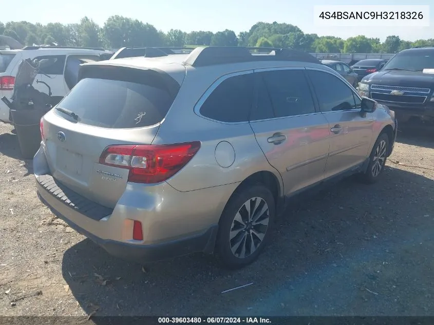 2017 Subaru Outback 2.5I Limited VIN: 4S4BSANC9H3218326 Lot: 39603480