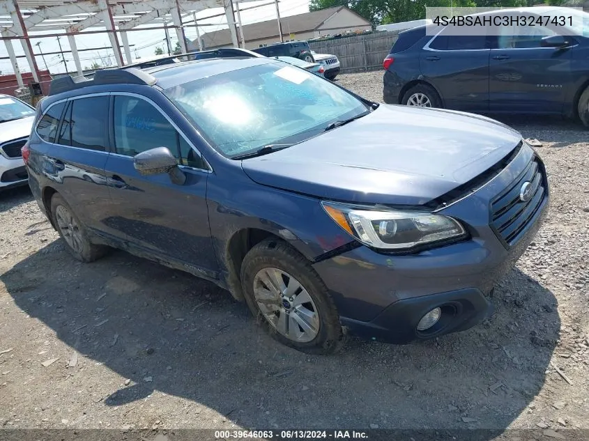 2017 Subaru Outback 2.5I Premium VIN: 4S4BSAHC3H3247431 Lot: 39646063