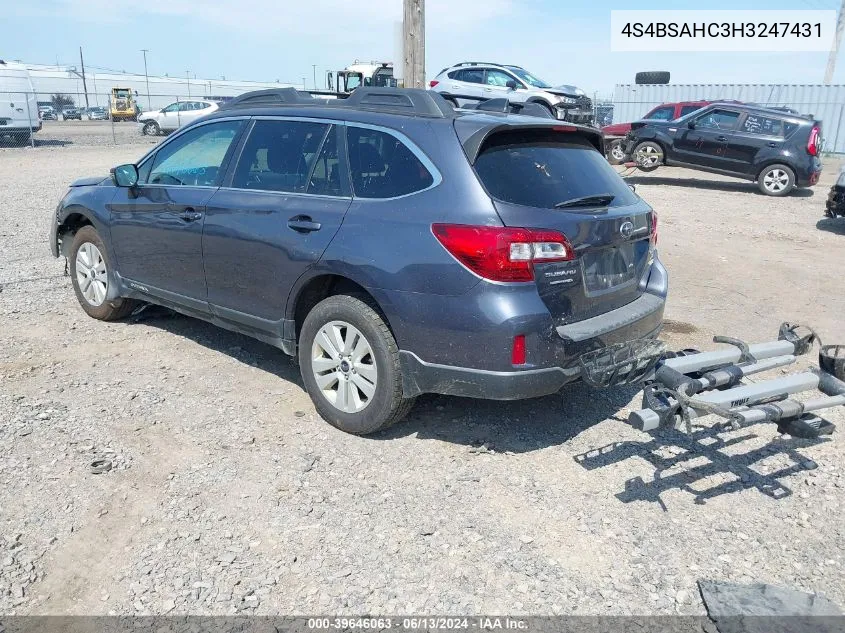 2017 Subaru Outback 2.5I Premium VIN: 4S4BSAHC3H3247431 Lot: 39646063