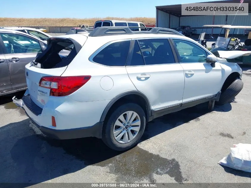 2017 Subaru Outback 2.5I Premium VIN: 4S4BSAFC0H3303540 Lot: 39751585