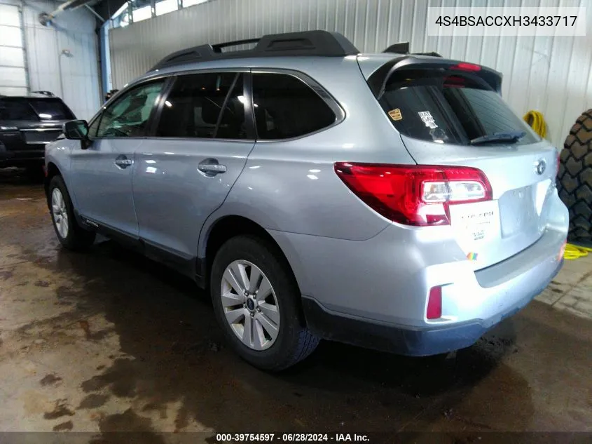 2017 Subaru Outback 2.5I Premium VIN: 4S4BSACCXH3433717 Lot: 39754597