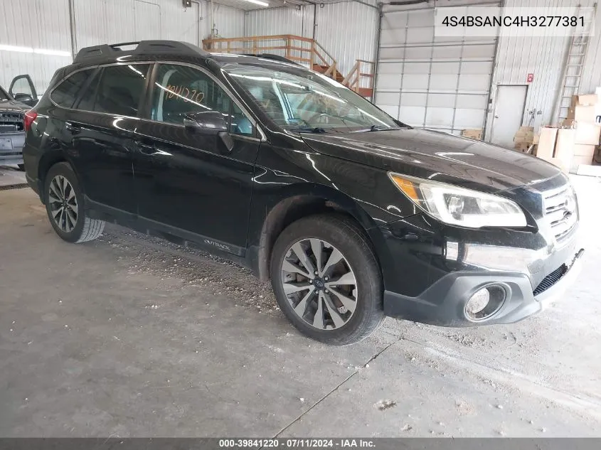 2017 Subaru Outback 2.5I Limited VIN: 4S4BSANC4H3277381 Lot: 39841220