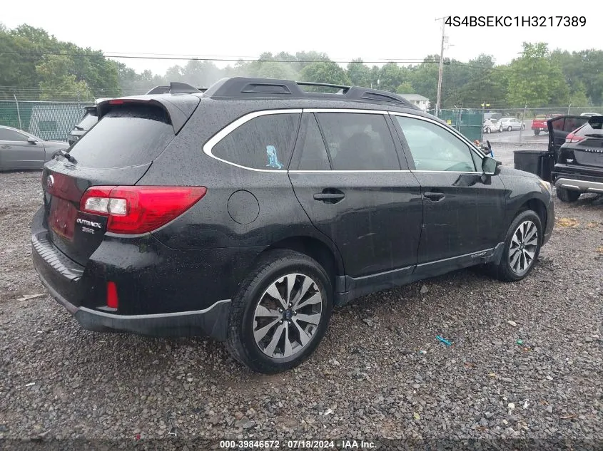 2017 Subaru Outback 3.6R Limited VIN: 4S4BSEKC1H3217389 Lot: 39846572