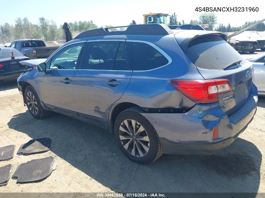 2017 Subaru Outback 2.5I Limited VIN: 4S4BSANCXH3231960 Lot: 39862858