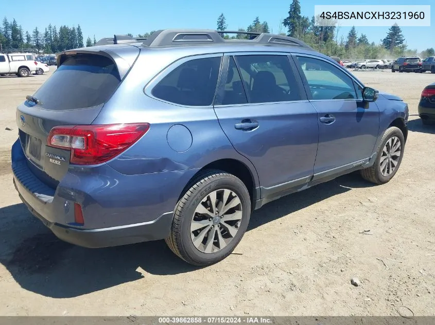 2017 Subaru Outback 2.5I Limited VIN: 4S4BSANCXH3231960 Lot: 39862858