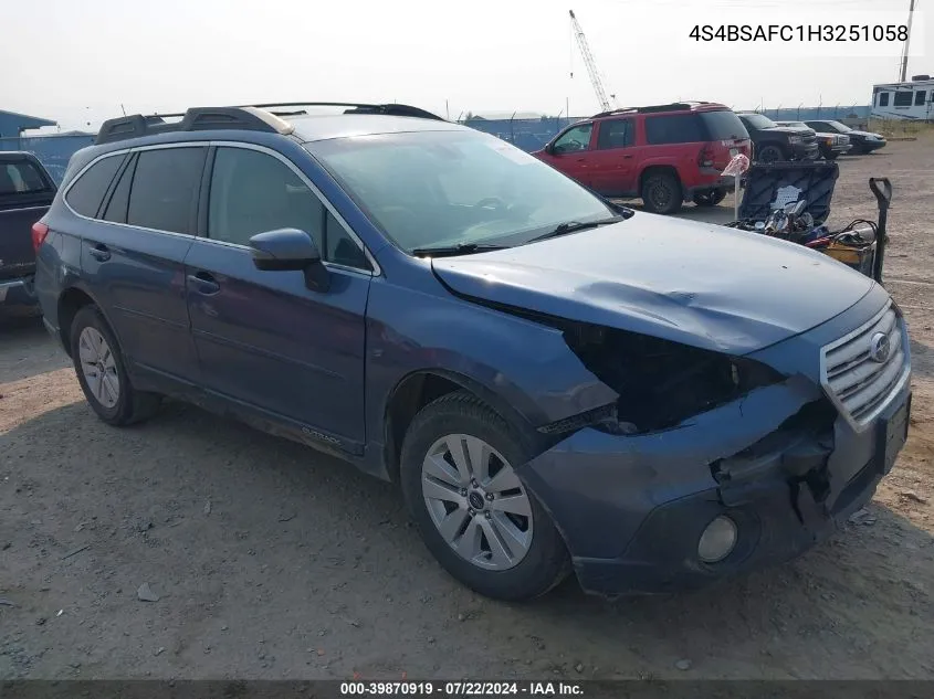 4S4BSAFC1H3251058 2017 Subaru Outback 2.5I Premium