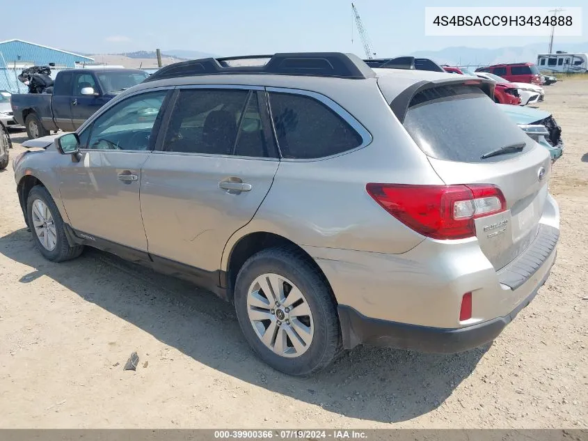 2017 Subaru Outback 2.5I Premium VIN: 4S4BSACC9H3434888 Lot: 39900366