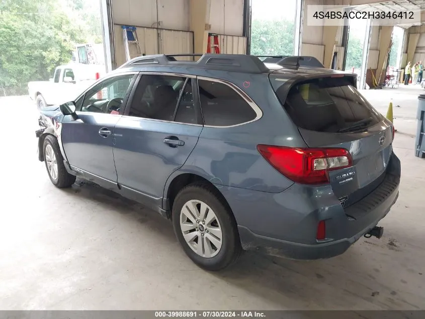 2017 Subaru Outback 2.5I Premium VIN: 4S4BSACC2H3346412 Lot: 39988691