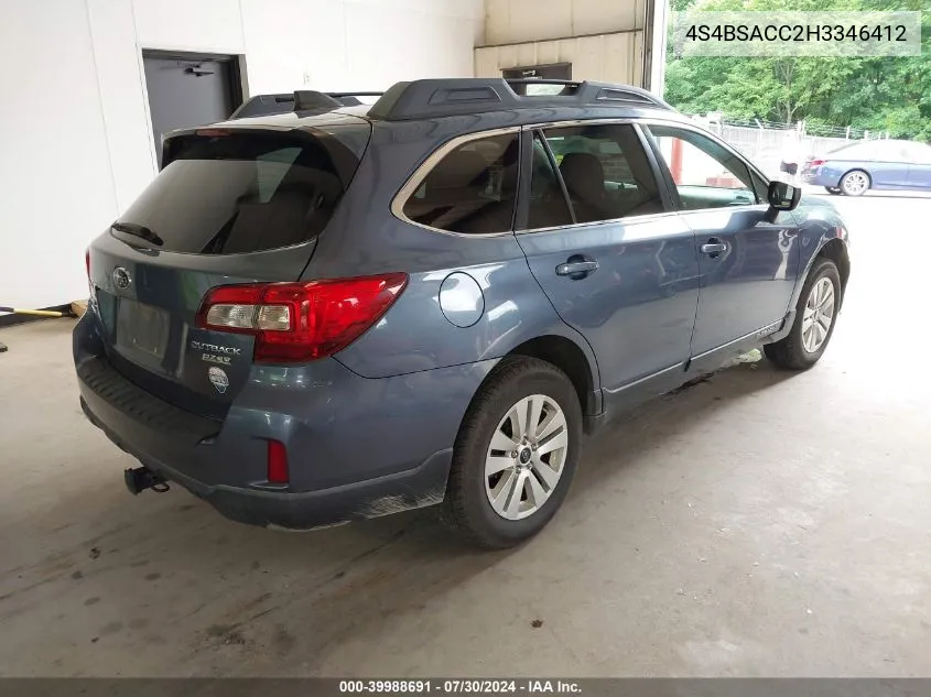 4S4BSACC2H3346412 2017 Subaru Outback 2.5I Premium