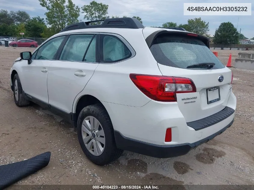 2017 Subaru Outback 2.5I VIN: 4S4BSAAC0H3305232 Lot: 40104223